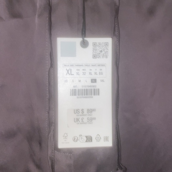 ZARA WOMAN EMBROIDERED GRAY SATIN EFFECT PANTS ZW COLLECTION SIZE XL NWT - Picture 9 of 9